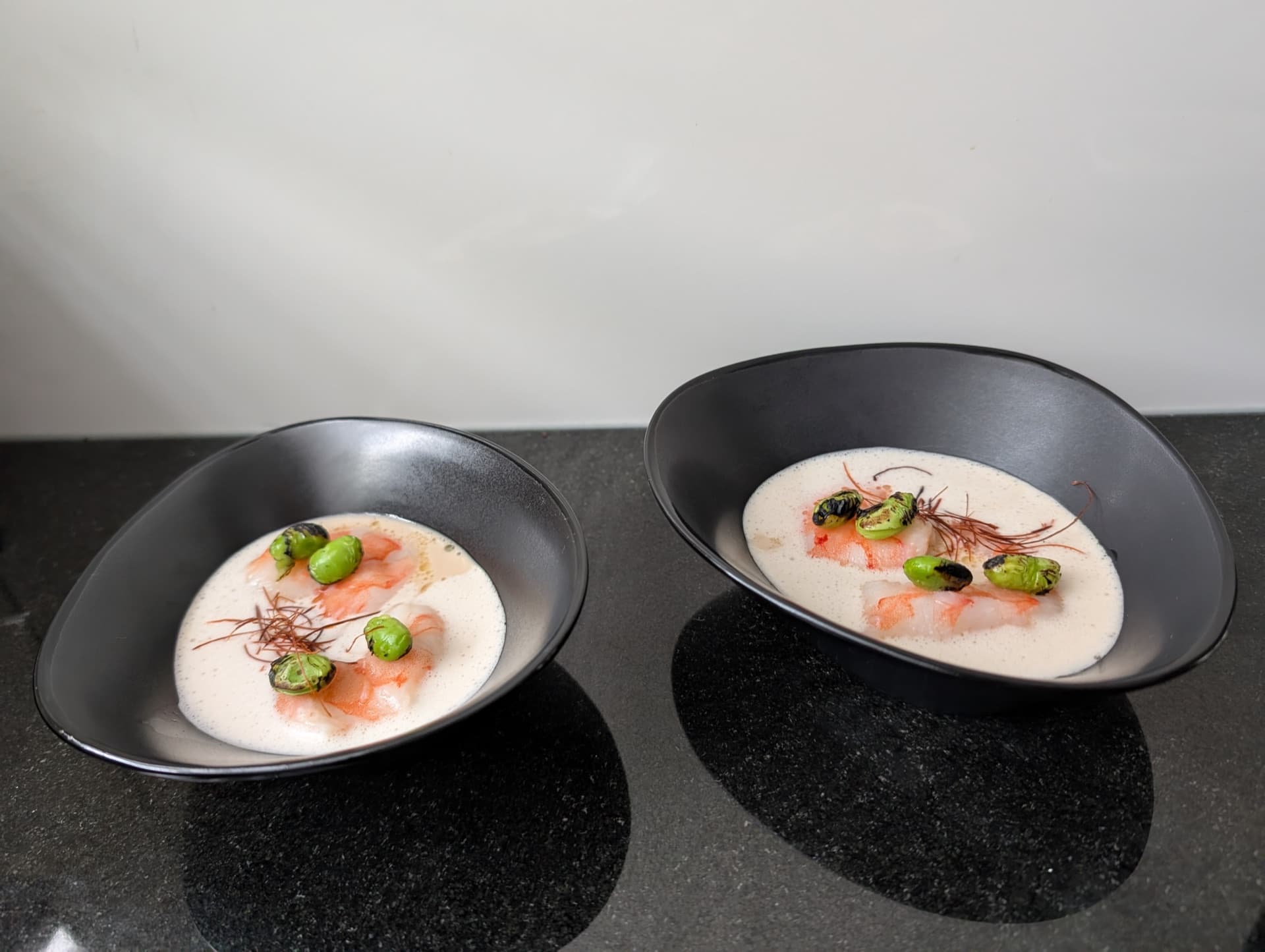 Tom Kha Prawn with Charred Edamame